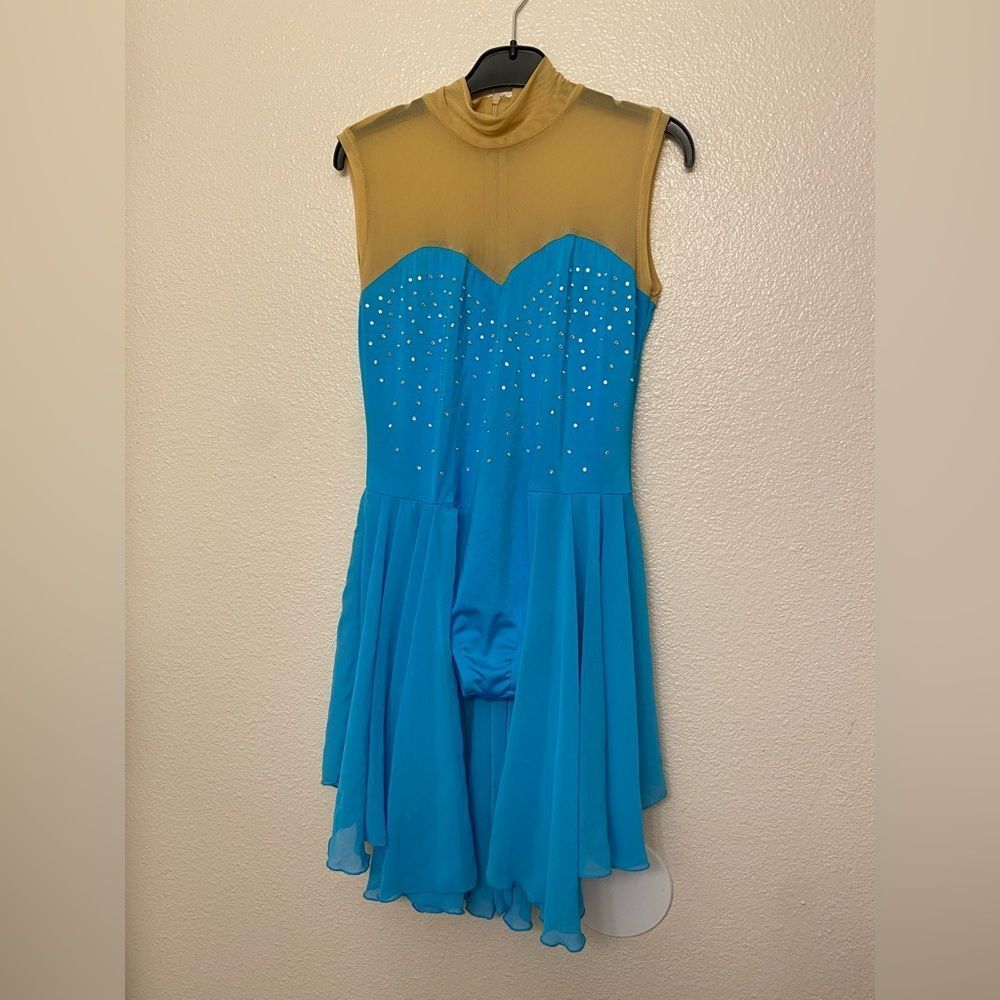Unbranded Dance Costume aqua blue teal dance leotard skater dress SA-Small adul